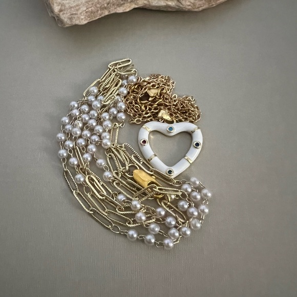 Gold & White Heart Trendy Necklace Set - Boho Layered Necklace Set - Picture 12 of 16